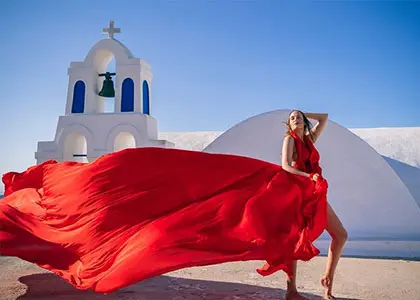 Private Photoshoot with Flying Dress in Santorini
